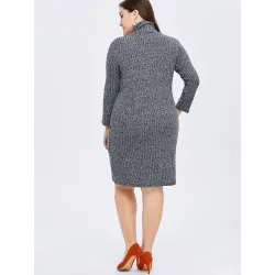 PlusMás tamaño vestido de invierno casual de cuello alto