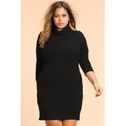 Plus Size High Neck Casual Winter DressPlus