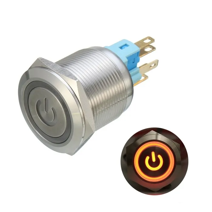 6 pinos 22mm 12V Interruptor de travamento de botão de metal leve conduzido