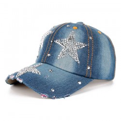 Fashionable cotton / jeans baseball cap with rhinestones stars