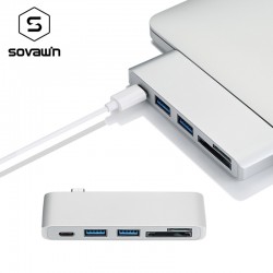 Sovawin 5 in 1 usb-c USB 30 Hub Multi Type c Spliter Adapter usb30 Card Reader for Macbook Pro 201