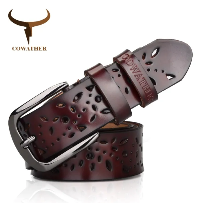 Ceinture en cuir véritable avec motif fleur