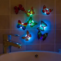 Färgglada konstgjorda fjäril LED Night Light Lamp Wall Sticker