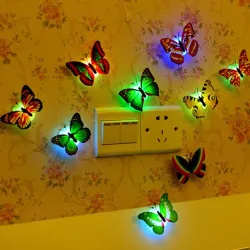 Färgglada konstgjorda fjäril LED Night Light Lamp Wall Sticker