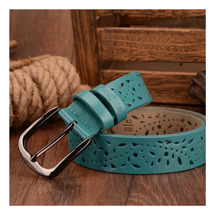 Ceinture en cuir véritable avec motif fleur