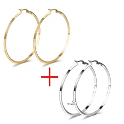 AretesPendientes Gold & Silver Round Hoops 2 Pair