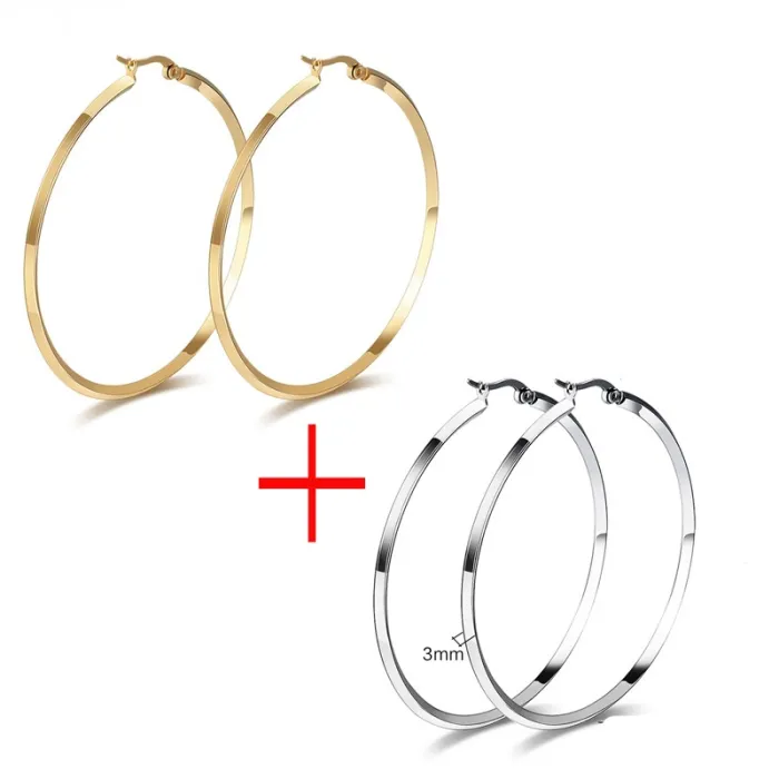 AretesPendientes Gold & Silver Round Hoops 2 Pair