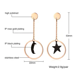 Star & Moon rostfritt stål långa örhängen
