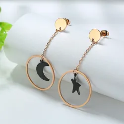 AretesPendientes de acero inoxidable Star & Moon Long