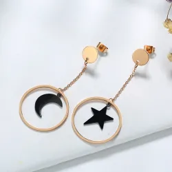 Star & Moon rostfritt stål långa örhängen