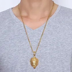 Ciondolo testa leone collana d'oro