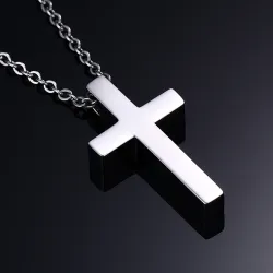 Ciondolo classico a croce bianca con collana in acciaio inossidabile