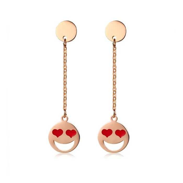 Steel Red Heart Long EarringsOorbellen