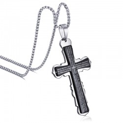Cross with Spanish bible - stainless steel necklace - unisex