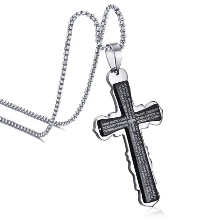 Cross with Spanish Bible - ruostumaton teräs kaulakoru - unsex