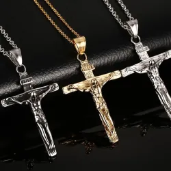 Vintage Crucifix Pendant Stainless Necklace