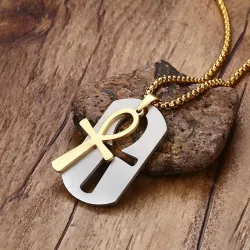 Removable Egyptian Ankh cross pendant stainless steel necklace