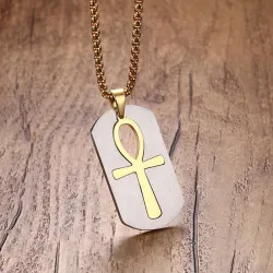 Removable Egyptian Ankh cross pendant stainless steel necklace