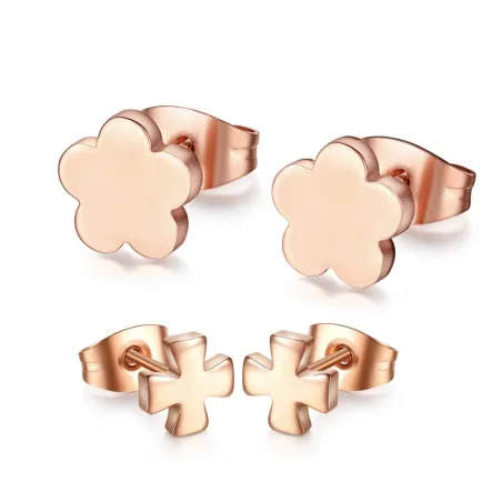 AretesPendientes de acero inoxidable de oro rosa 2 par