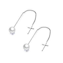 Aretespendientes de perlas larga línea elegante