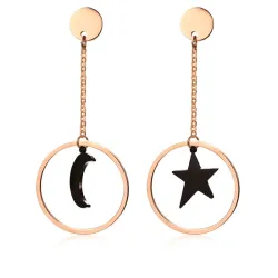 Star & Mond Edelstahl lange Ohrringe