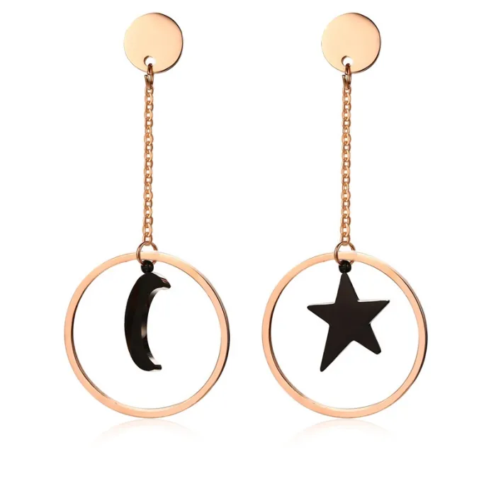 Star & Moon rostfritt stål långa örhängen