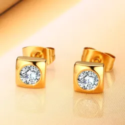 AretesPendientes cuadrados de oro de cristal redondo