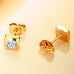 AretesPendientes cuadrados de oro de cristal redondo