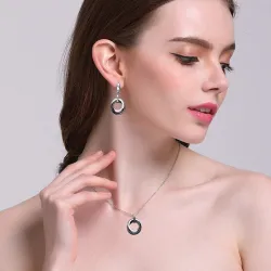 Conjuntos de joyasPendientes redondos de cerámica negro & collar - conjunto de joyas