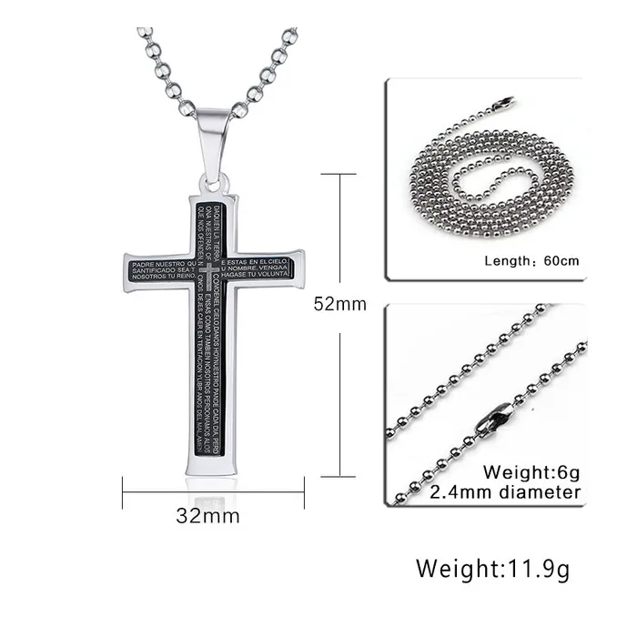 Cross with Spanish Bible - ruostumaton teräs kaulakoru - unsex
