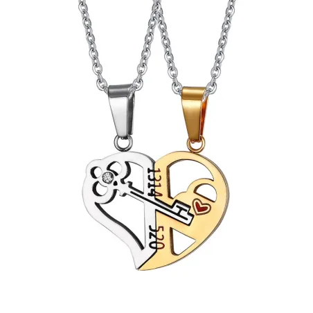CollaresCierre de la llave - Colgante de forma de corazón con collar 2 piezas