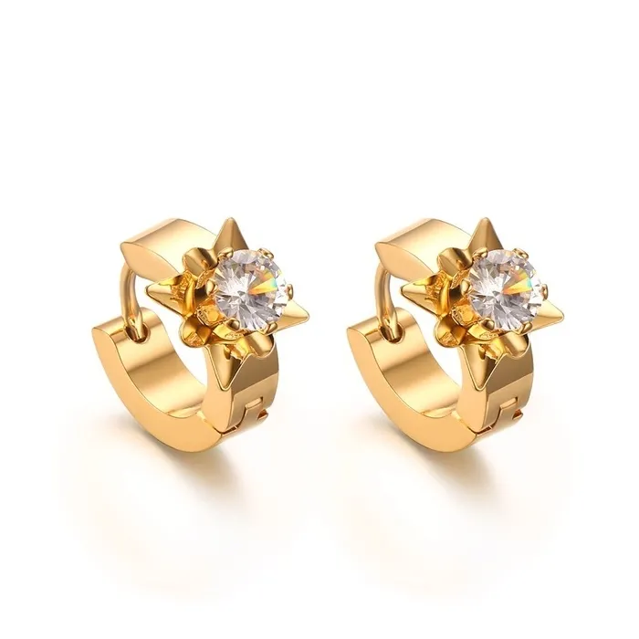 Gold stud earrings with zirconia