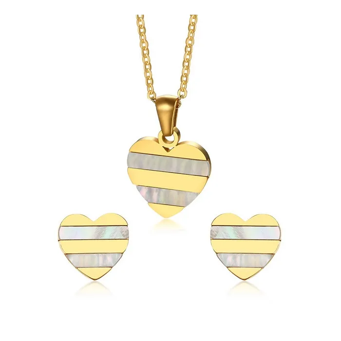 Gold Heart Pearl Earrings Necklace jalokivi