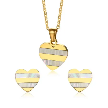 Gold Heart Pearl Earrings Necklace jalokivi