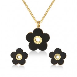 Retro Black Flower Jewelry Set