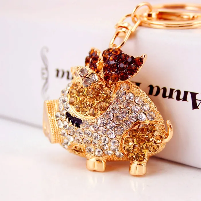 Crystal pig keychain