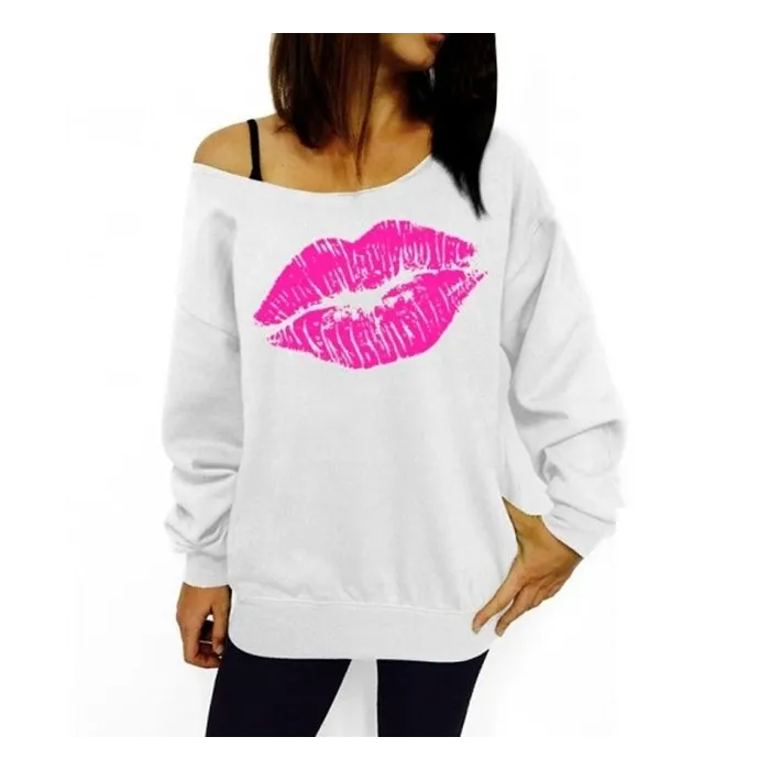 Punaiset suuret huulet - plus size sweat shirt - off olkapää pullover