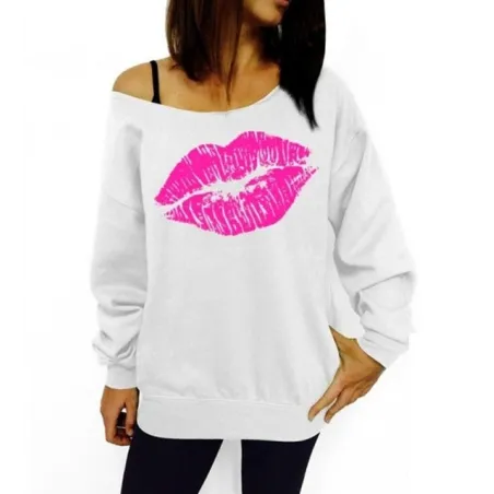Punaiset suuret huulet - plus size sweat shirt - off olkapää pullover