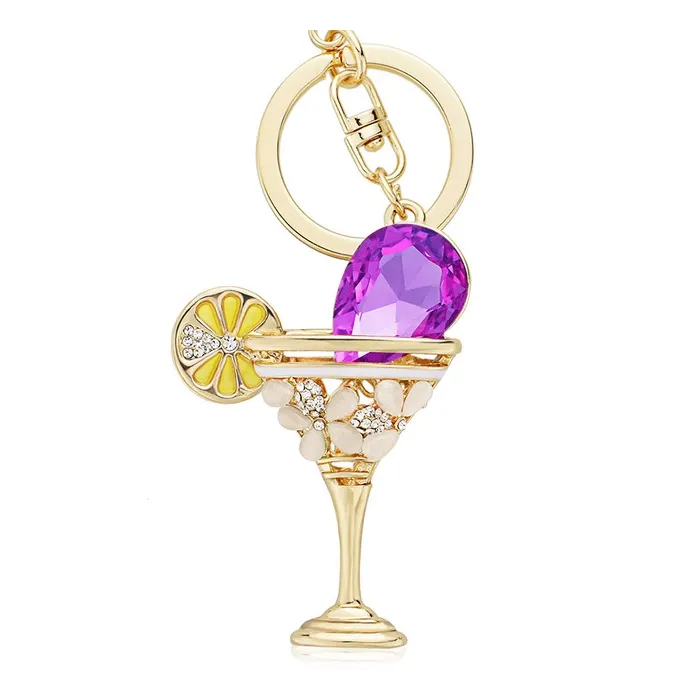llaveroCopa de cristal de vino & llavero de cristal de limón