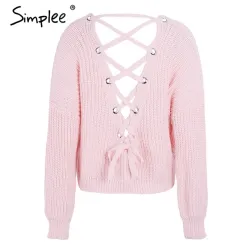 Backless Lace-Up Pullover - Pullover gestrickt