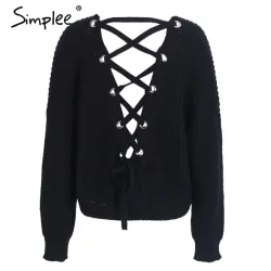 Backless Lace-Up Pullover - Pullover gestrickt