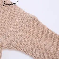 Simplee Sexy V neck cross knitting sweater dress Women elegant long sleeve pullover female winter drHoodies & Truien