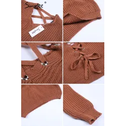 Backless Lace-Up pullover - tröja stickad