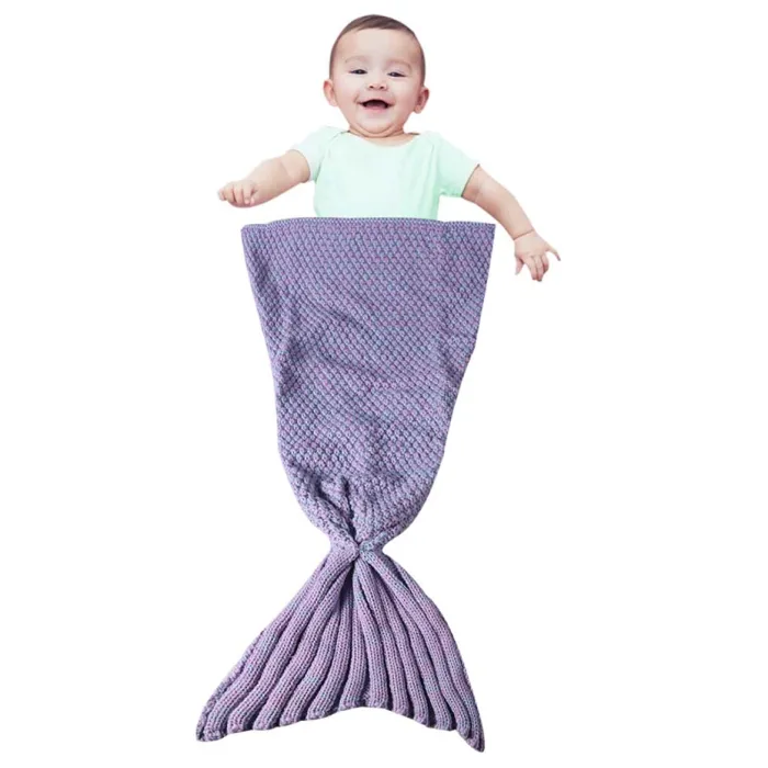 Handmade crochê sereia cauda crianças cobertor de bebê