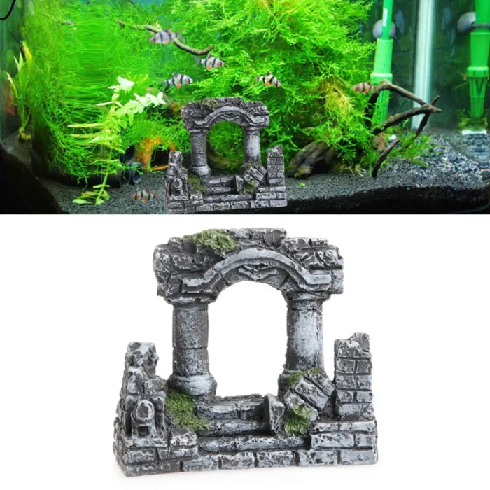 Aquarium Fish Tank -koristeet Resin Rome Square Stone Pillarit