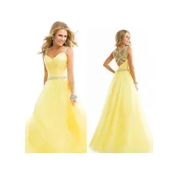 Abito lungo chiffon elegante giallo