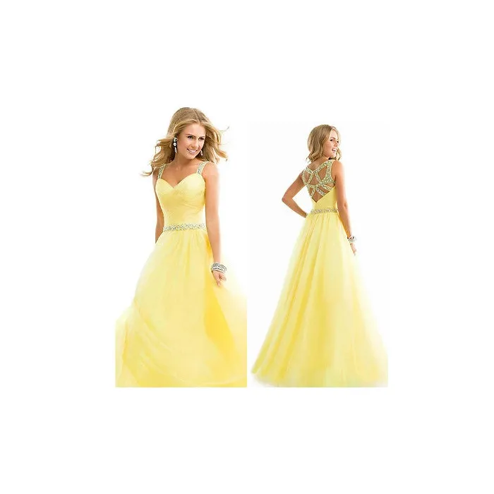 Abito lungo chiffon elegante giallo