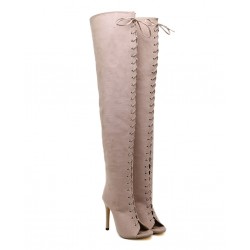 Lace Up Over The Knee High Heel Boots