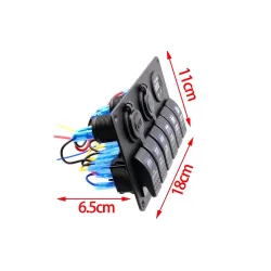6 Gang 12V switchpanel - 5V Dual USB - digital voltmeter
