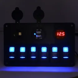 6 Gang 12V switch panel - 5V Dual USB - digital voltmeter